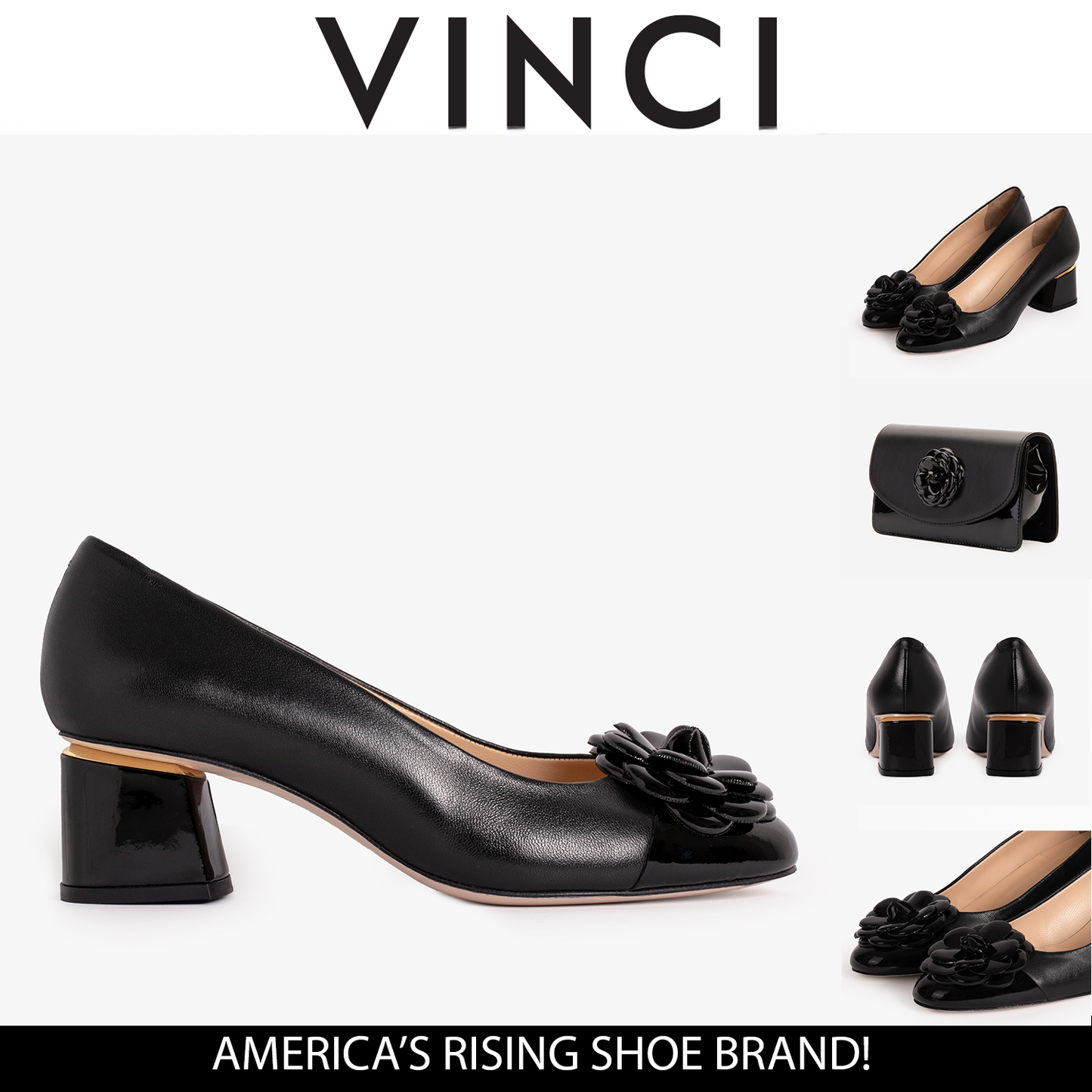 Zapatos de tacón de bloque con puntera de cuero negro Diva para mujer 