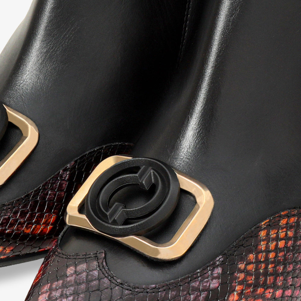 Gray Black & Fuchsia Leather Block Heel Women Boot - 3