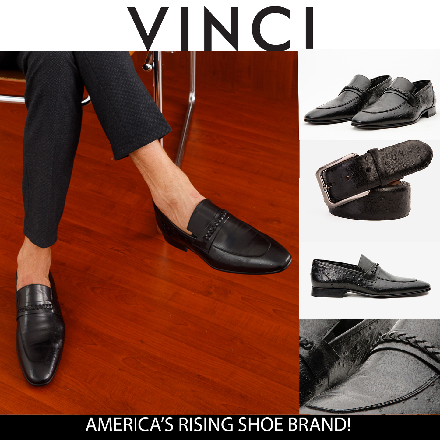 Mocasín de vestir de cuero negro de Johannesburg para hombre