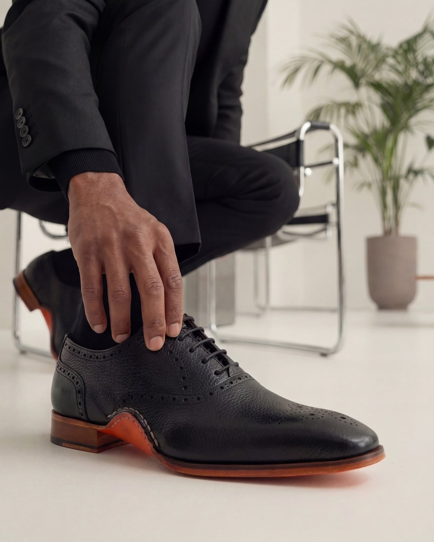 The Draco Handmade Black Semi Brogue Oxford Men Shoe