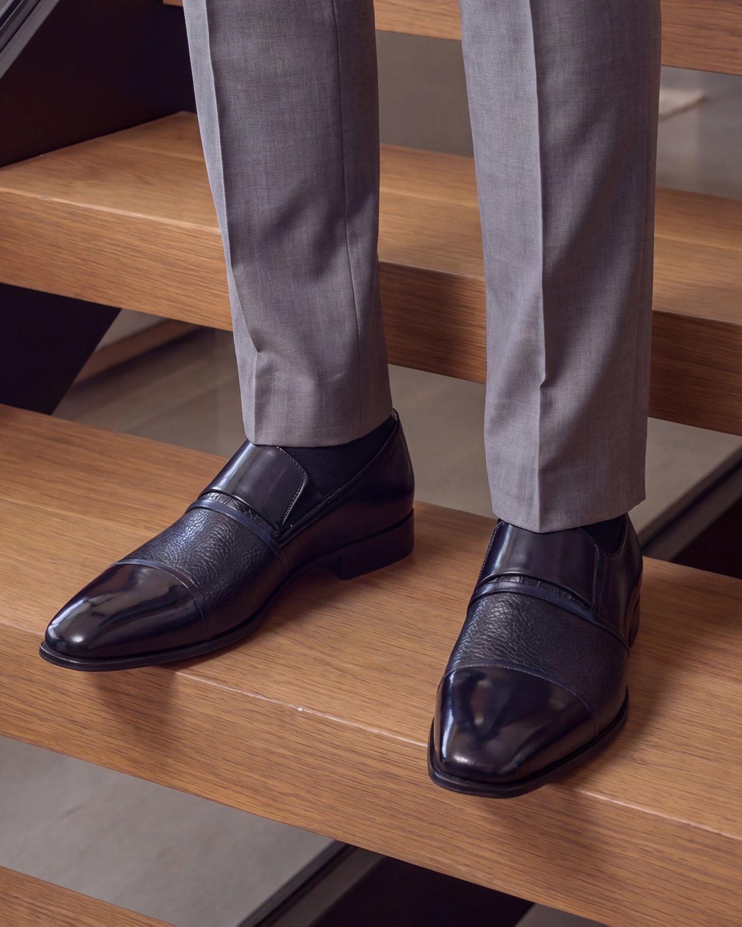The Everest Navy Leather Cap Toe Dress Loafer Men Shoe