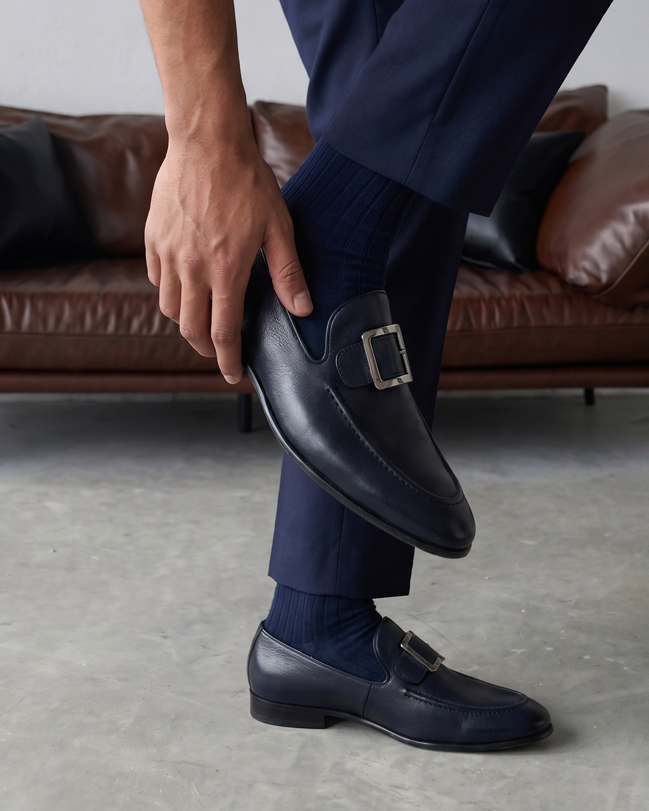 The Astoria Navy Buffalo Leather Men’s Loafer