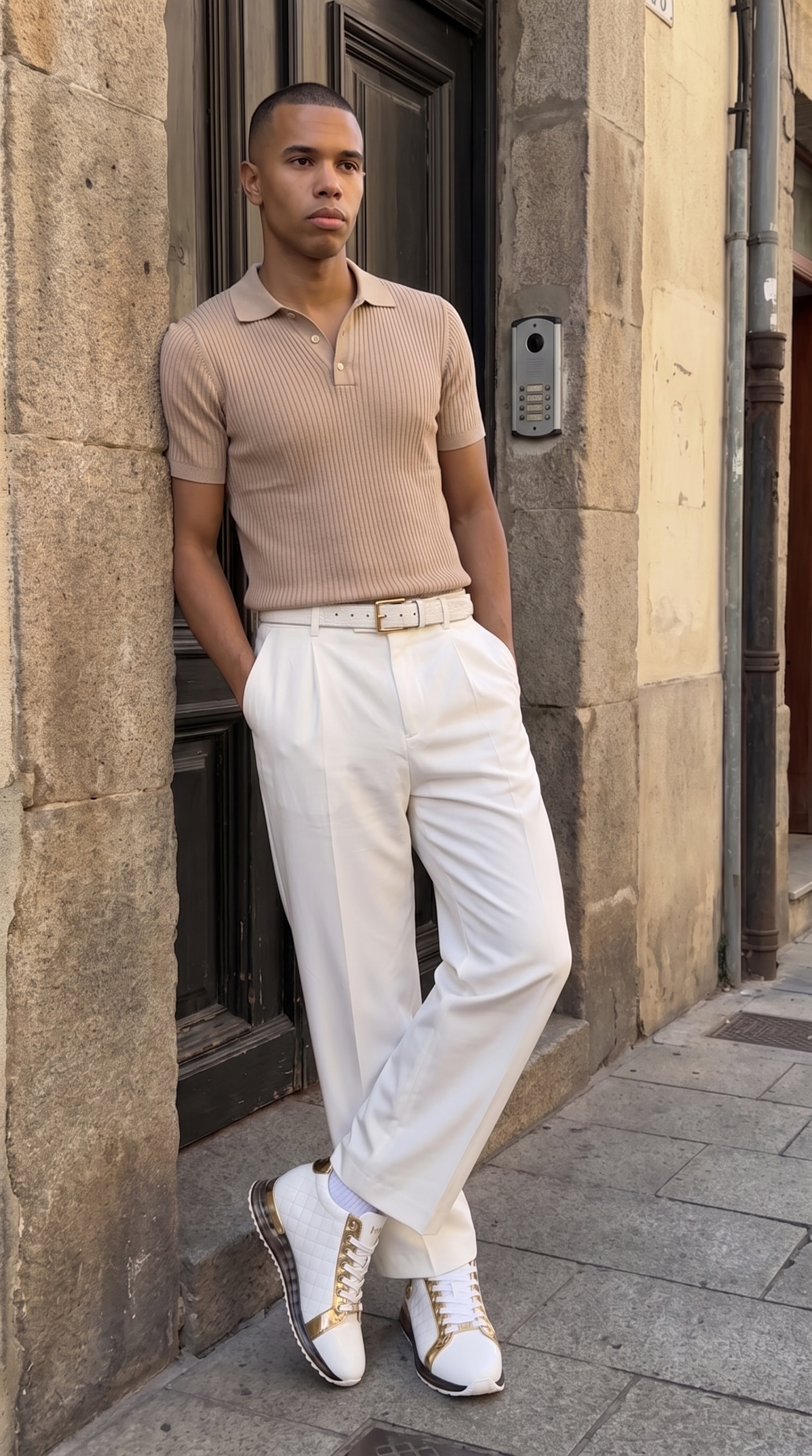 Zapatilla alta para hombre Prestige edición limitada blanca y dorada
