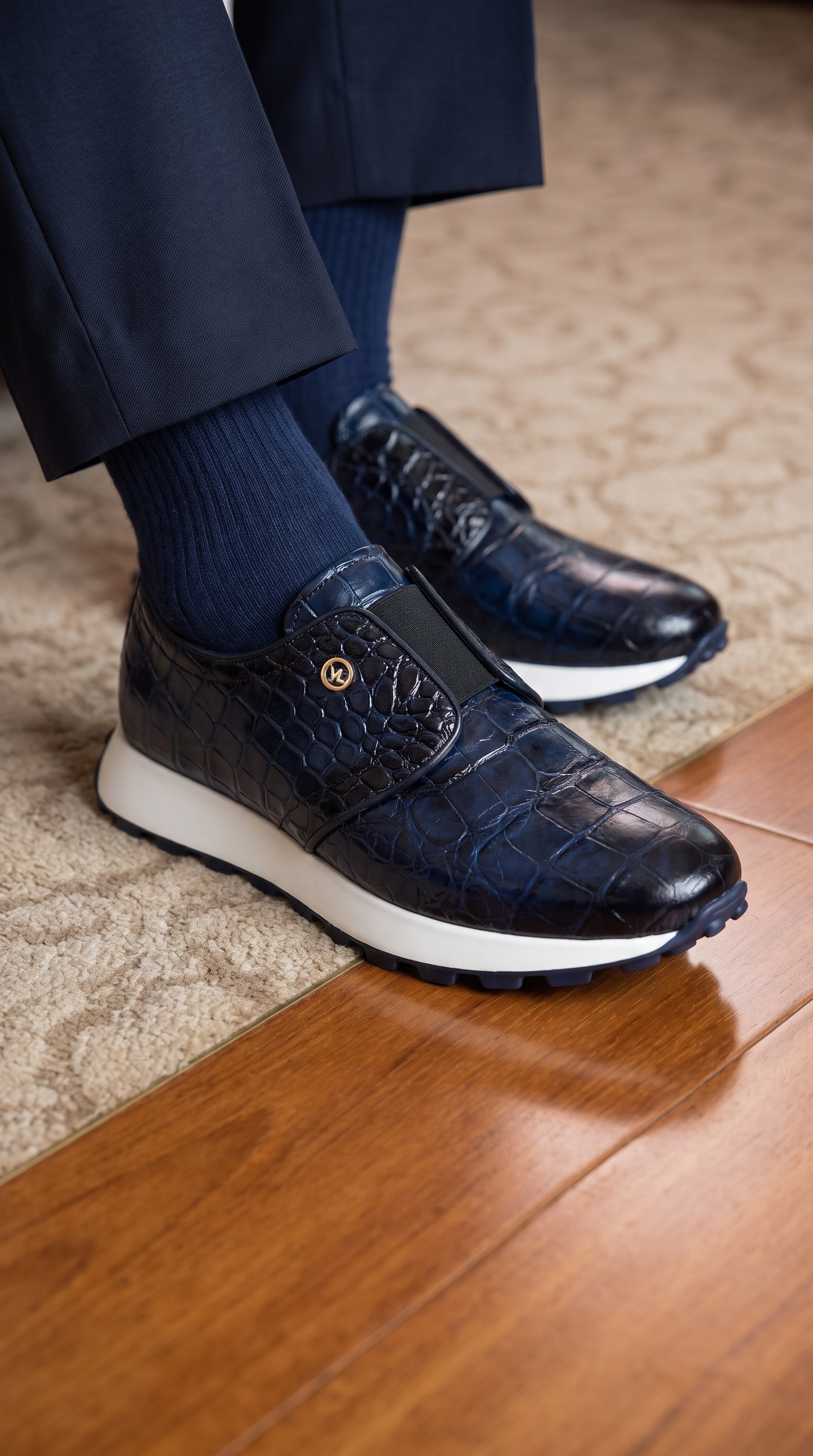 Zapatilla para hombre de cuero azul marino Corteggio
