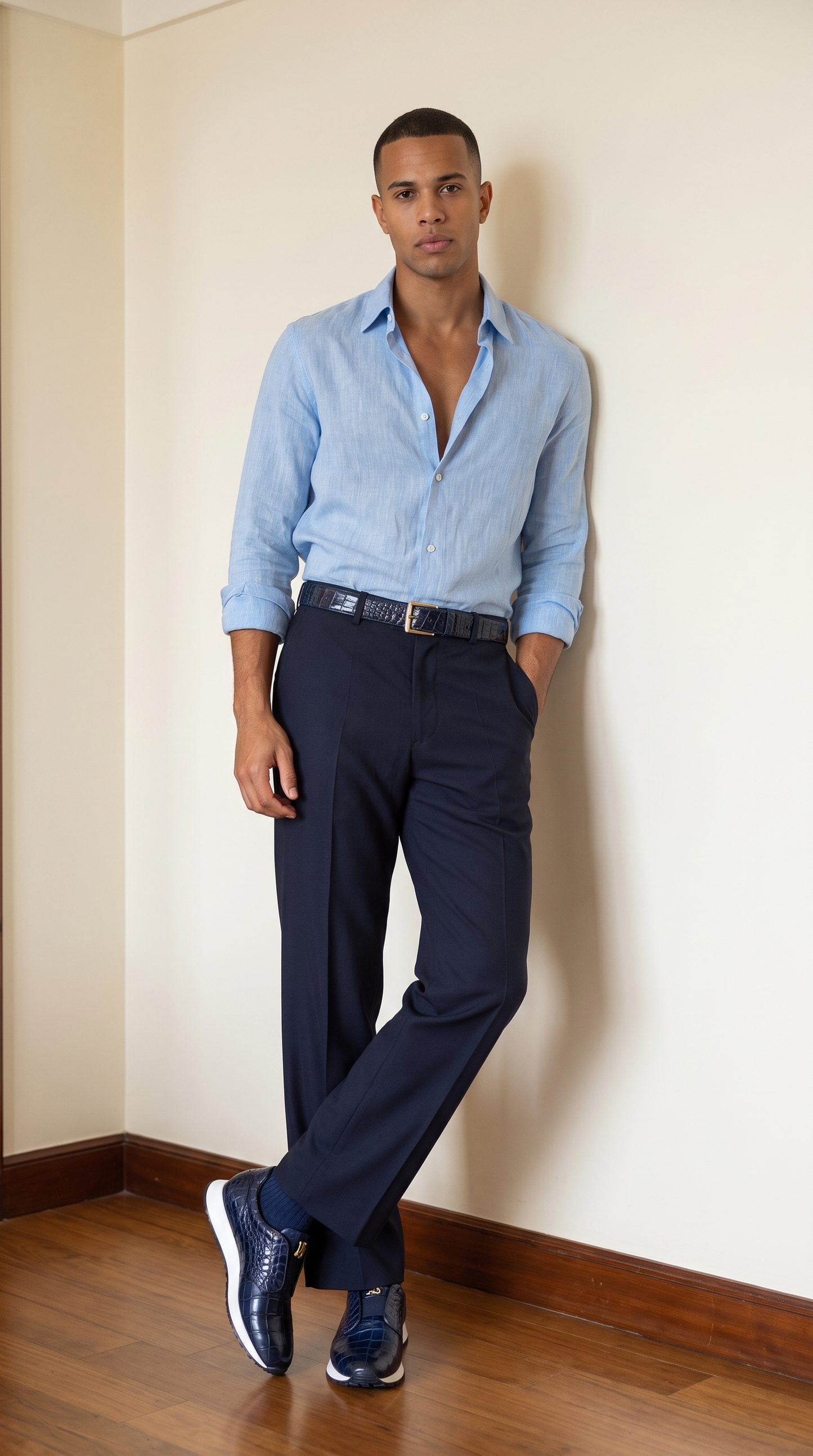 Zapatilla para hombre de cuero azul marino Corteggio