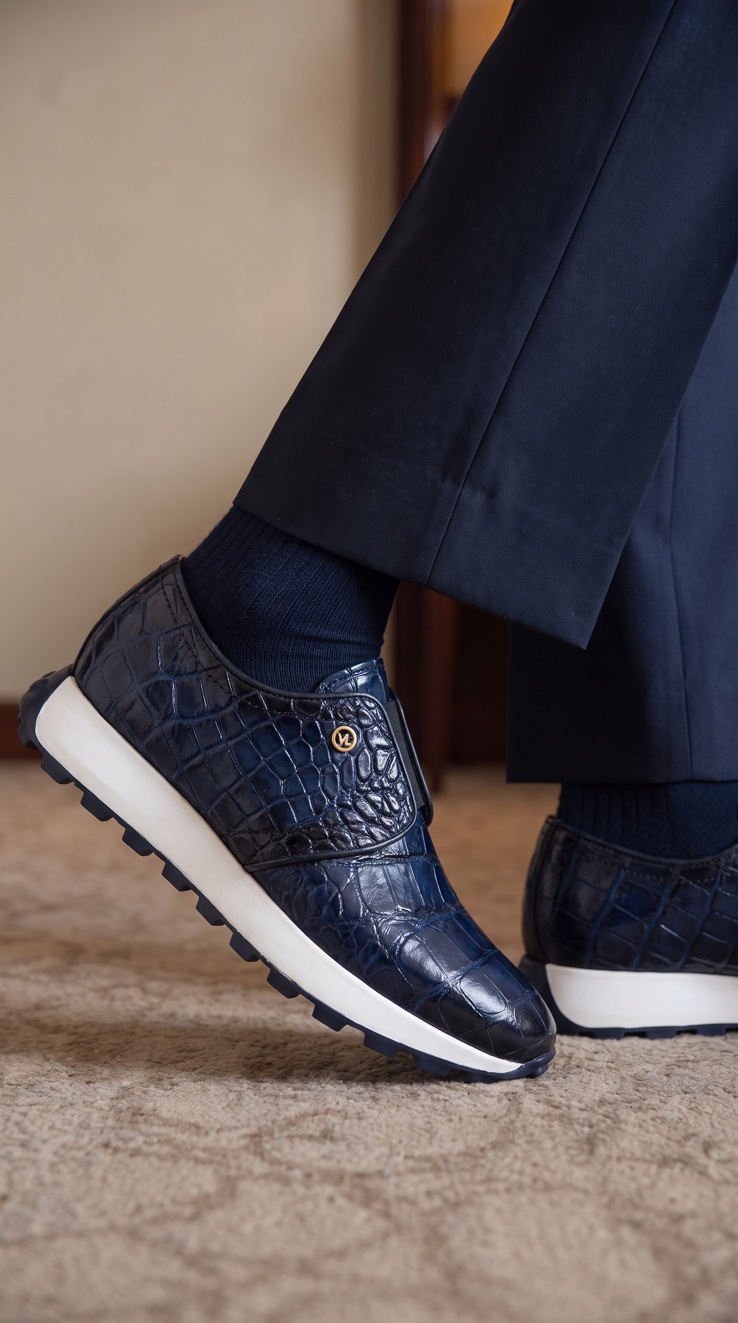 Zapatilla para hombre de cuero azul marino Corteggio