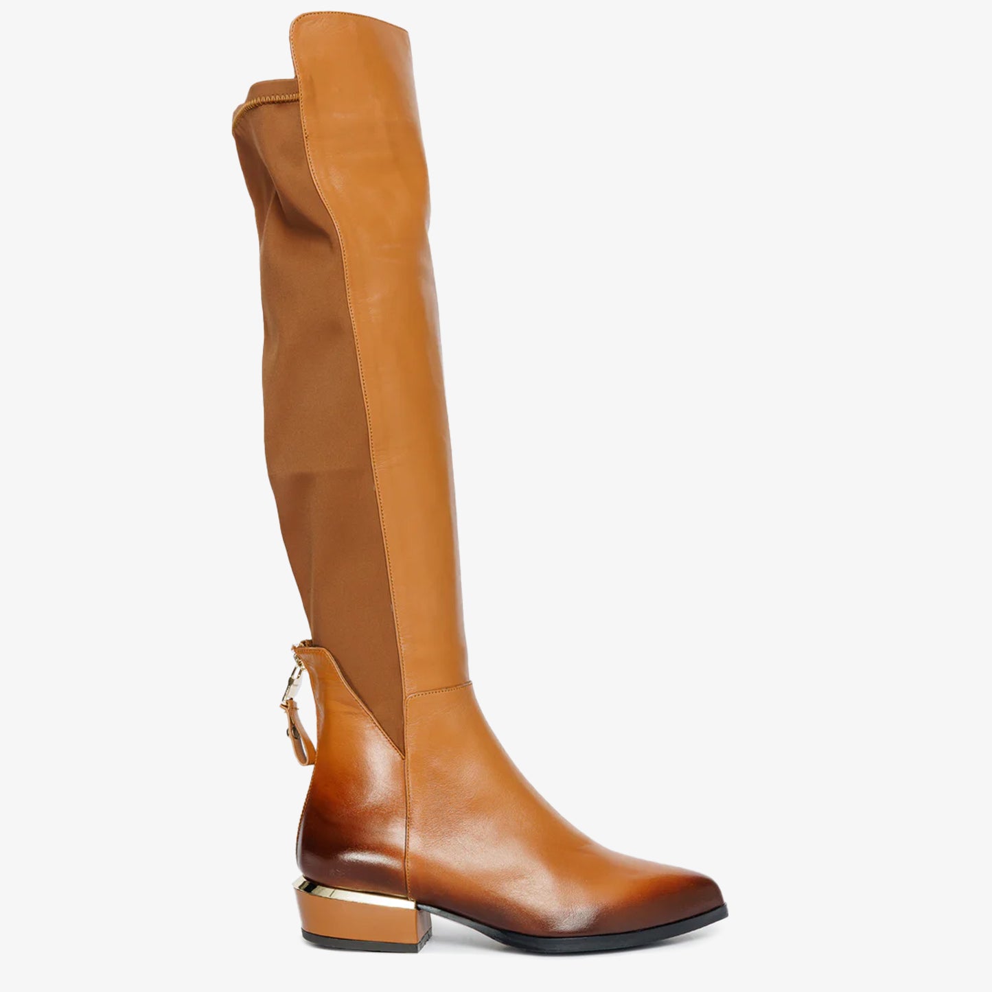 Bota hasta la rodilla de cuero color canela para mujer Fairoks