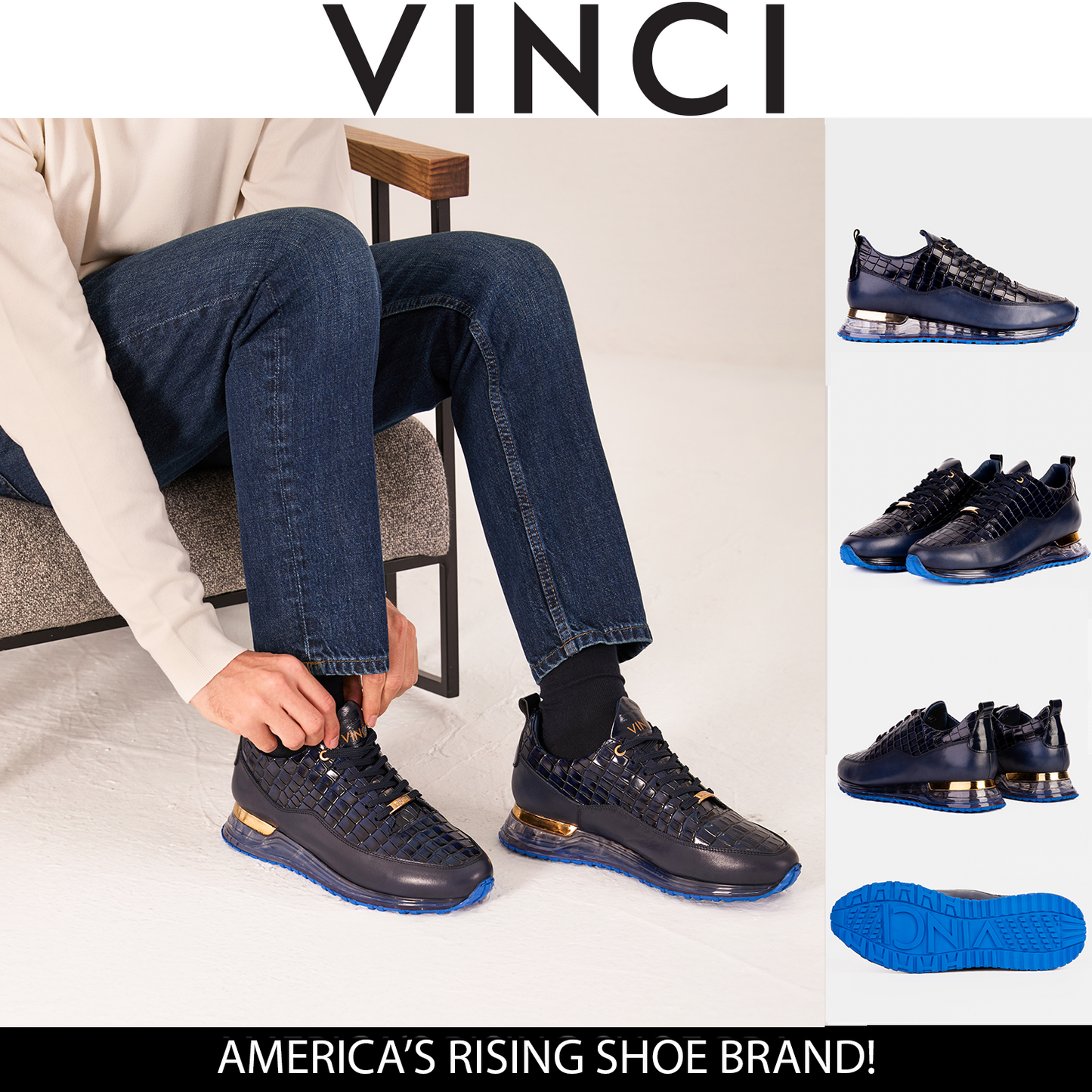 The Marseille Navy Blue Leather Men Sneaker