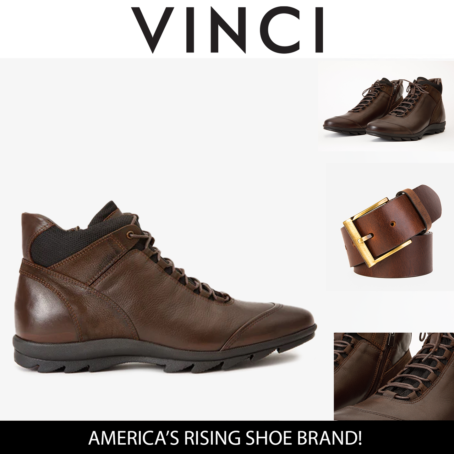 The Houston Leather Brown Lace-Up Casual Men Boot with a Zipper