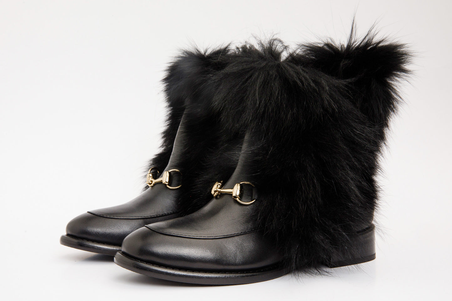 Bota de mujer de media pantorrilla de piel natural y cuero negro Izmir
