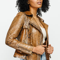 The Queen Pythn Skin Tan Leather Women Jacket