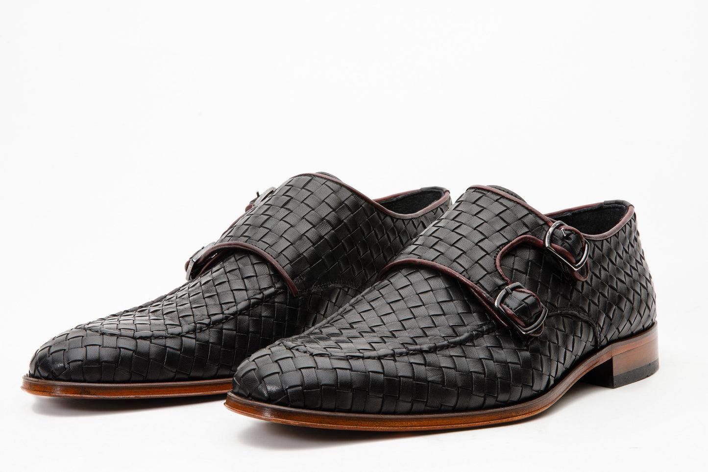 Zapatos de vestir para hombre con doble hebilla y tejido negro Turan