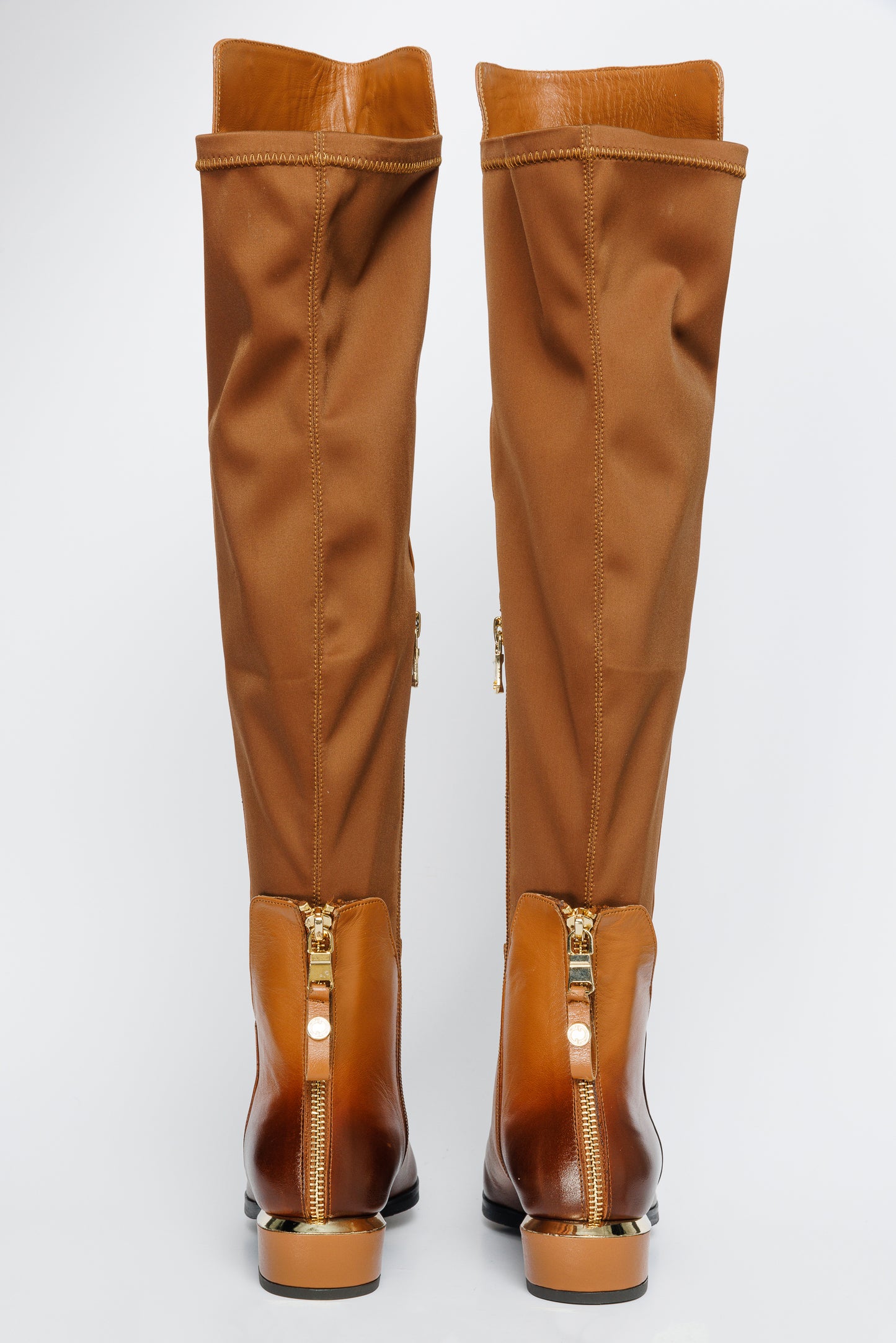 Bota hasta la rodilla de cuero color canela para mujer Fairoks