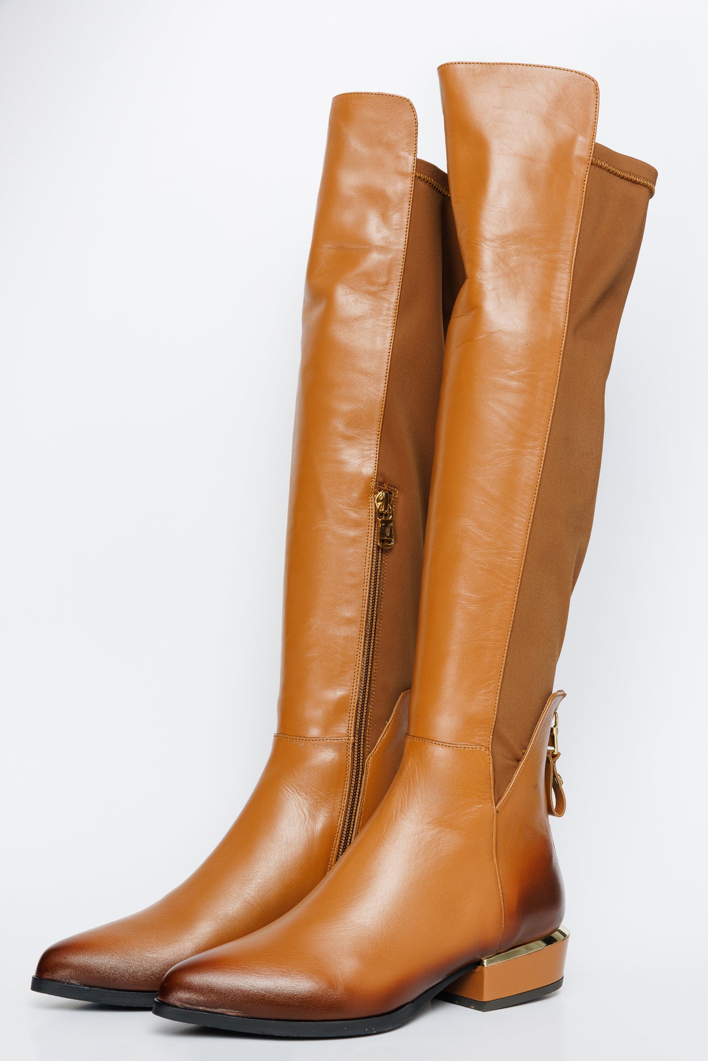 Bota hasta la rodilla de cuero color canela para mujer Fairoks